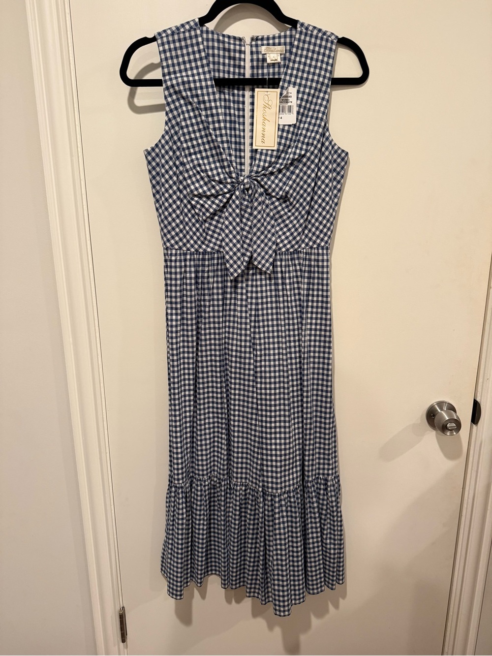 Shoshanna Blue Gingham Tie-Front Midi Dress - size 4